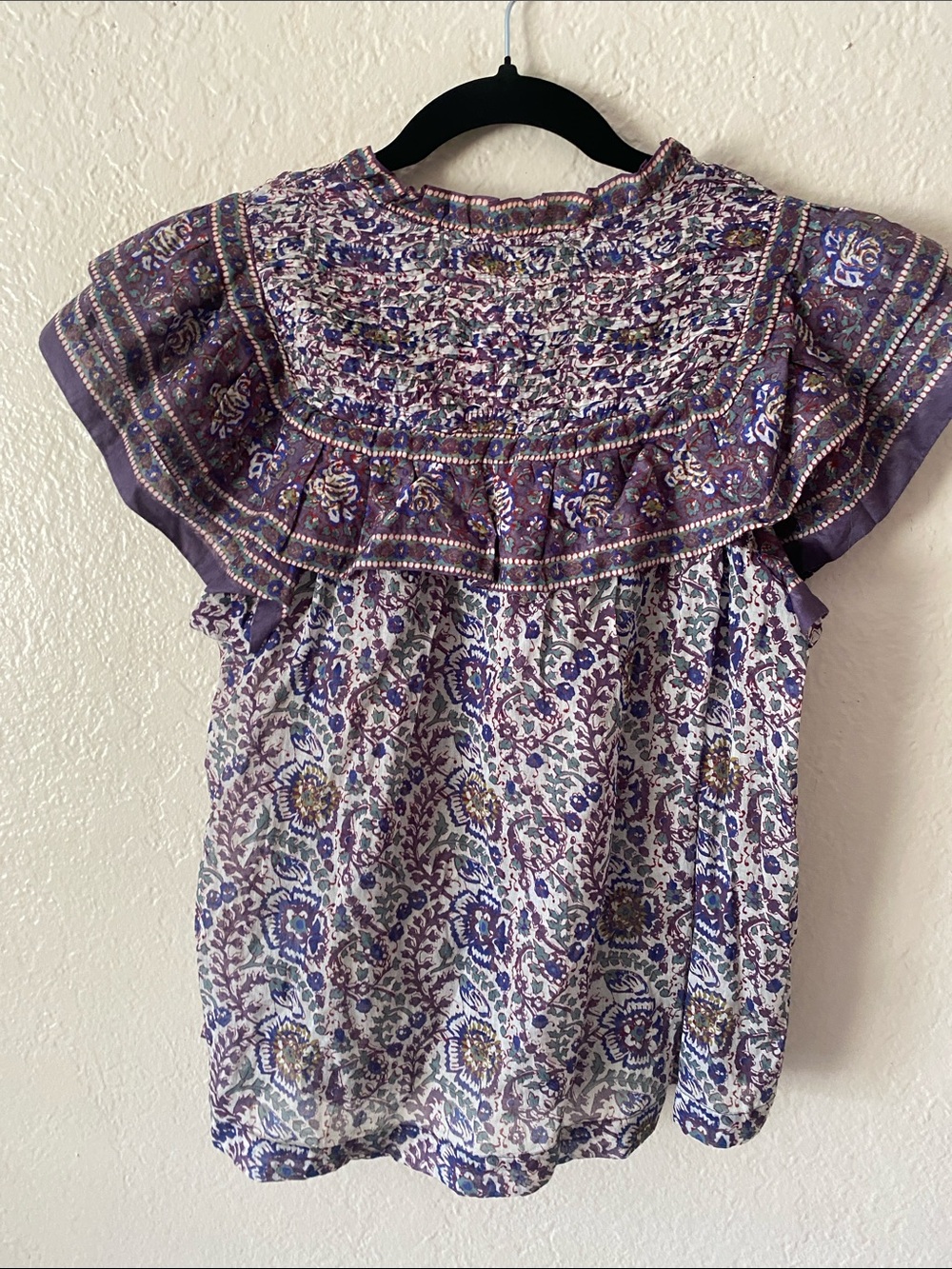 Sea New York 100% Cotton Rosita Border Print Flutter Sleeve Top Size M Purple - Picture 5 of 8